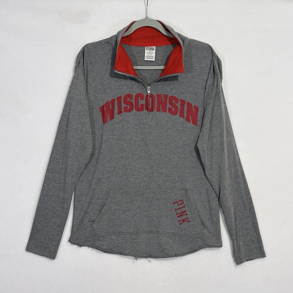 VS PINK Badgers quarter zip long sleeve shirt womens mediu